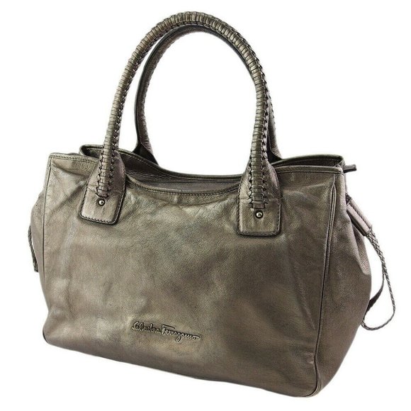 Salvatore Ferragamo Tote Bag Metallic Leather Auth Used T19329